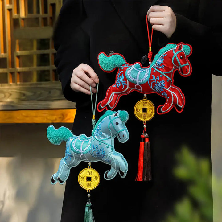 BWOOOH Year Of The Horse Embroidery Copper Coins Bell Cha