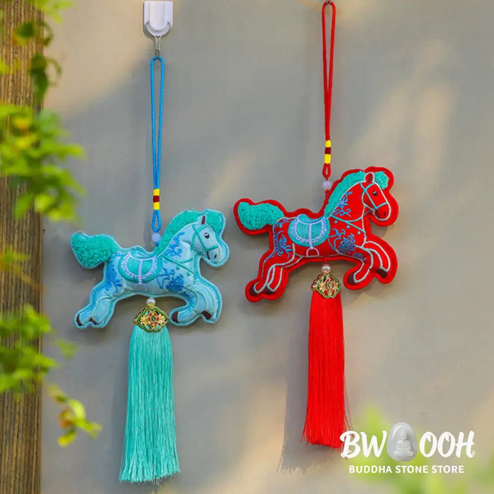 Buddha Stones Year Of The Horse Embroidery Copper Coins Bell Charm Tassel Wealth Success Hanging Decoration - Hanging