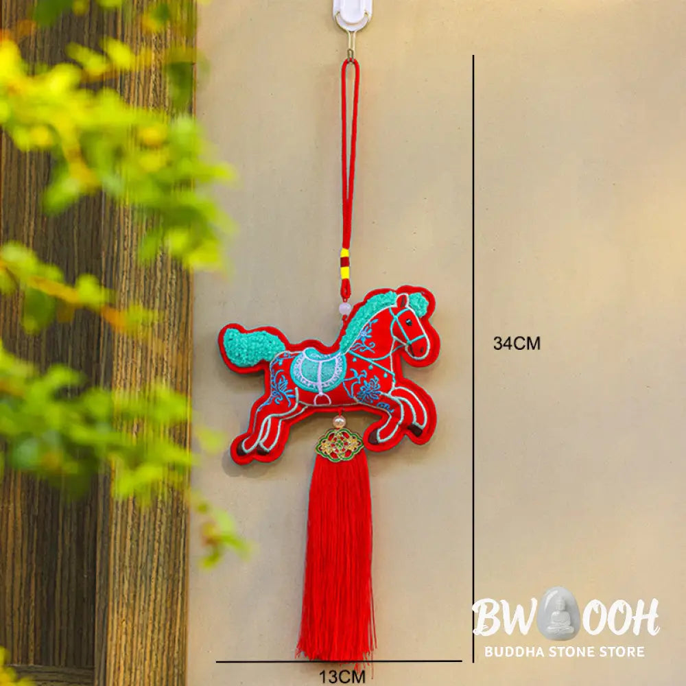 Buddha Stones Year Of The Horse Embroidery Copper Coins Bell Charm Tassel Wealth Success Hanging Decoration - Hanging
