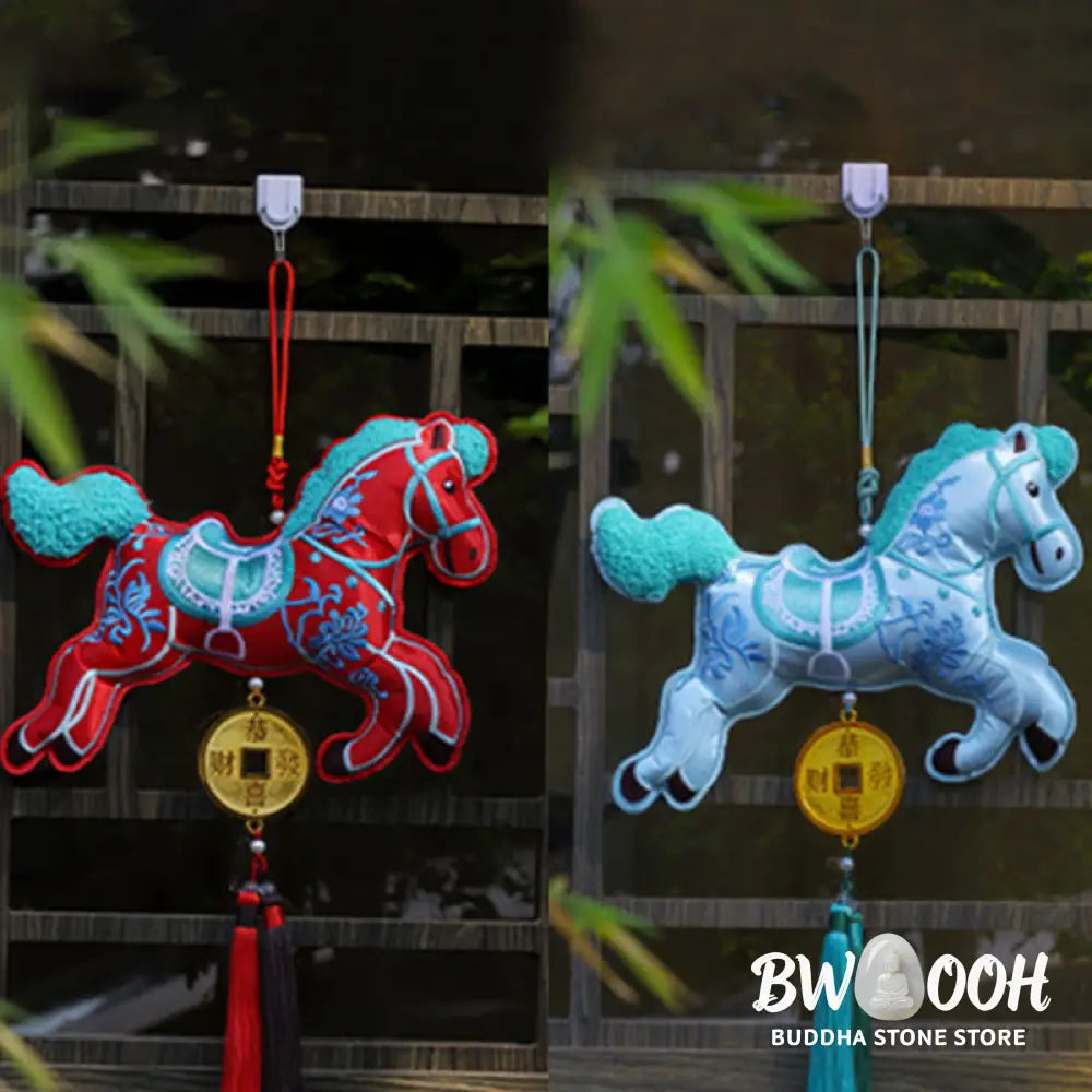 Buddha Stones Year Of The Horse Embroidery Copper Coins Bell Charm Tassel Wealth Success Hanging Decoration - Hanging