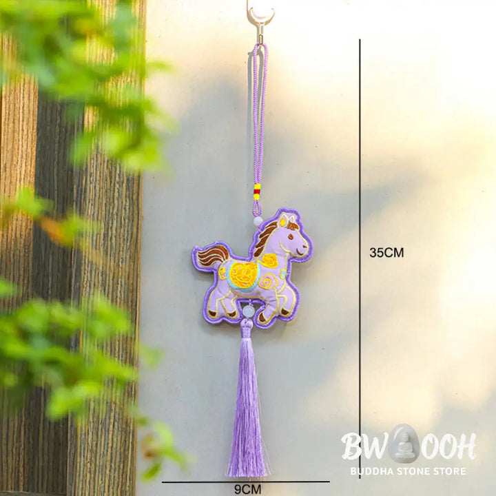Buddha Stones Year Of The Horse Embroidery Copper Coins Bell Charm Tassel Wealth Success Hanging Decoration - Hanging