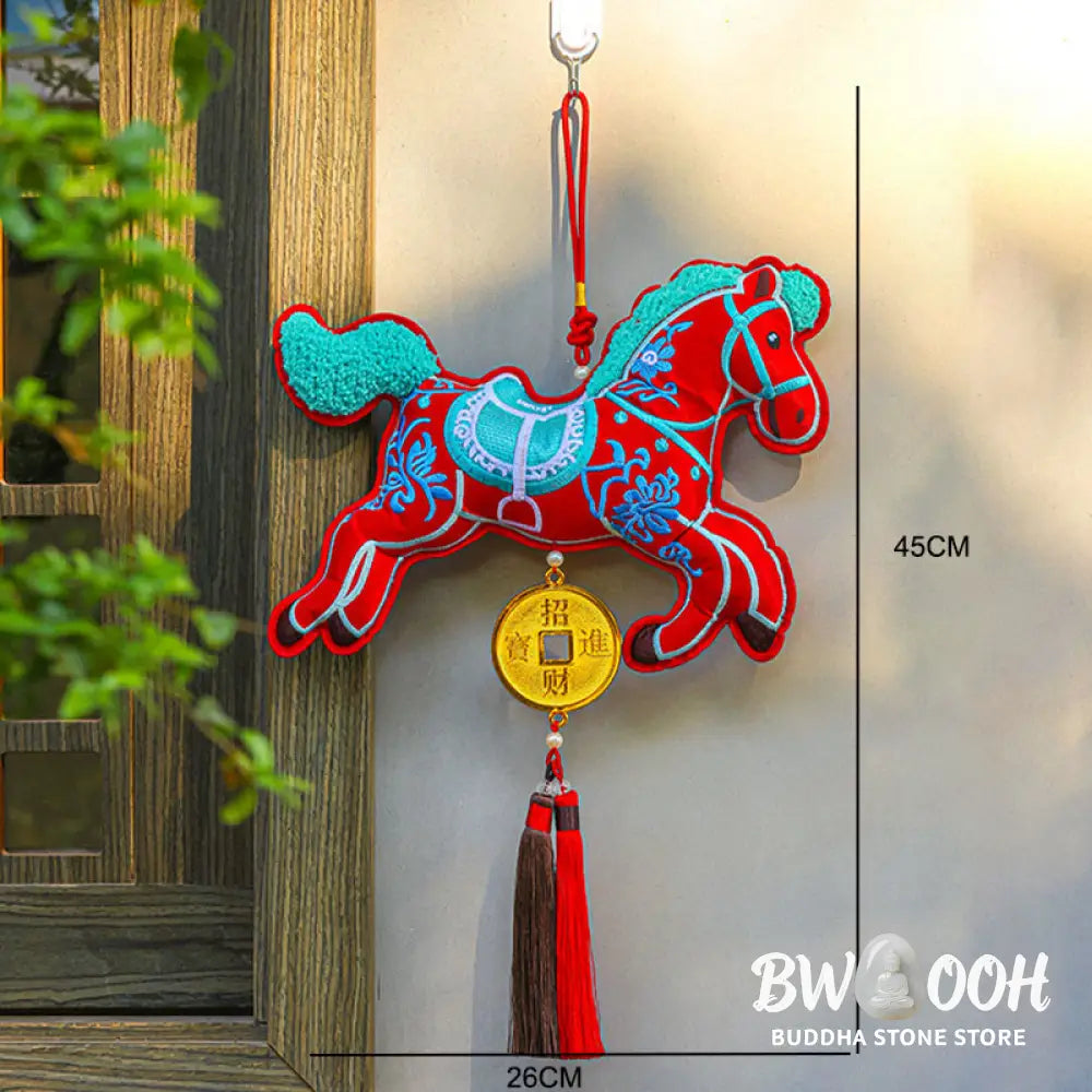 Buddha Stones Year Of The Horse Embroidery Copper Coins Bell Charm Tassel Wealth Success Hanging Decoration - Hanging