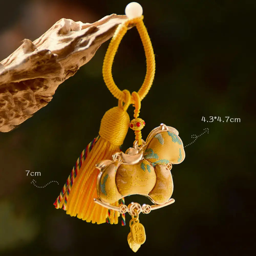 Buddha Stones Year Of The Horse Embroidery Freedom Key Chain - Yellow Horse(Size: 43*47mm) - Key Chain