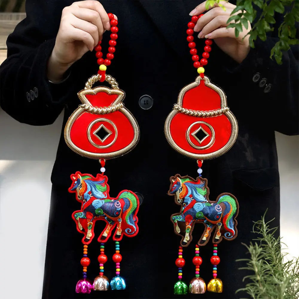 BWOOOH Year Of The Horse Embroidery Money Bag Gourd Coppe