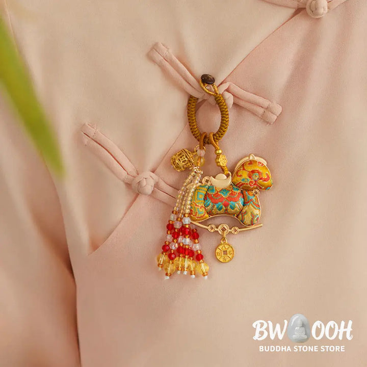Buddha Stones Year Of The Horse Embroidery Prosperity Key Chain - Key Chain