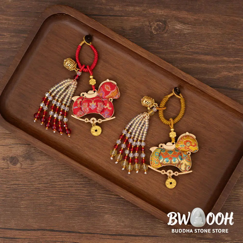 Buddha Stones Year Of The Horse Embroidery Prosperity Key Chain - Key Chain