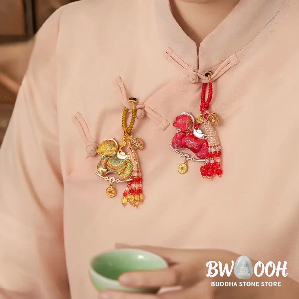 Buddha Stones Year Of The Horse Embroidery Prosperity Key Chain - Key Chain