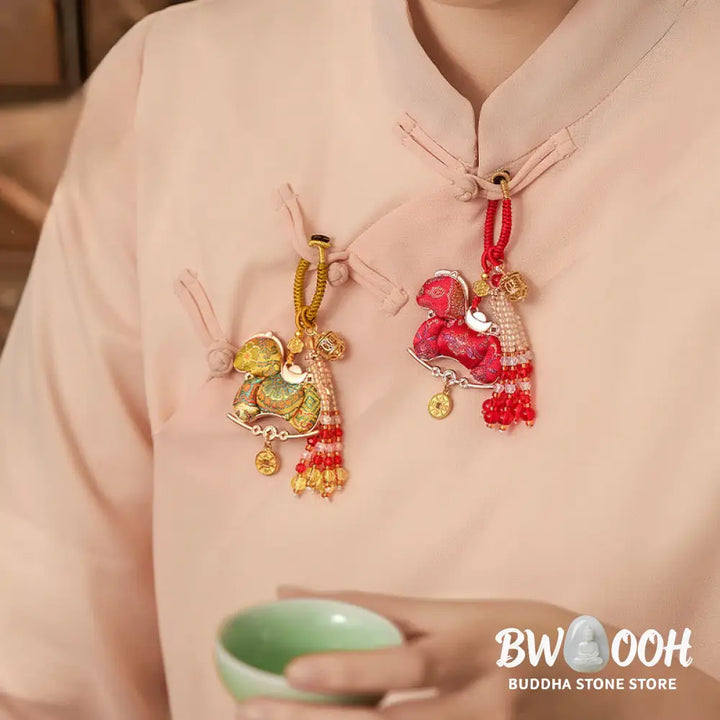 Buddha Stones Year Of The Horse Embroidery Prosperity Key Chain - Key Chain