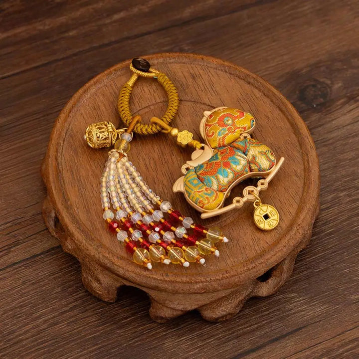 Buddha Stones Year Of The Horse Embroidery Prosperity Key Chain - Golden Horse(Size:10*5 cm) - Key Chain
