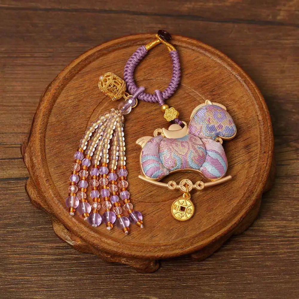 Buddha Stones Year Of The Horse Embroidery Prosperity Key Chain - Purple Horse(Size:10*5 cm) - Key Chain