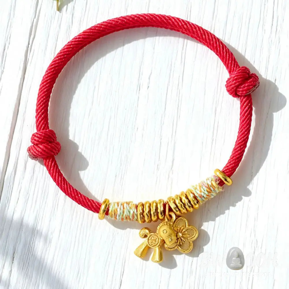 Buddha Stones Year Of The Horse Flower Charm Red String Connection Handmade Bracelet - Bracelet