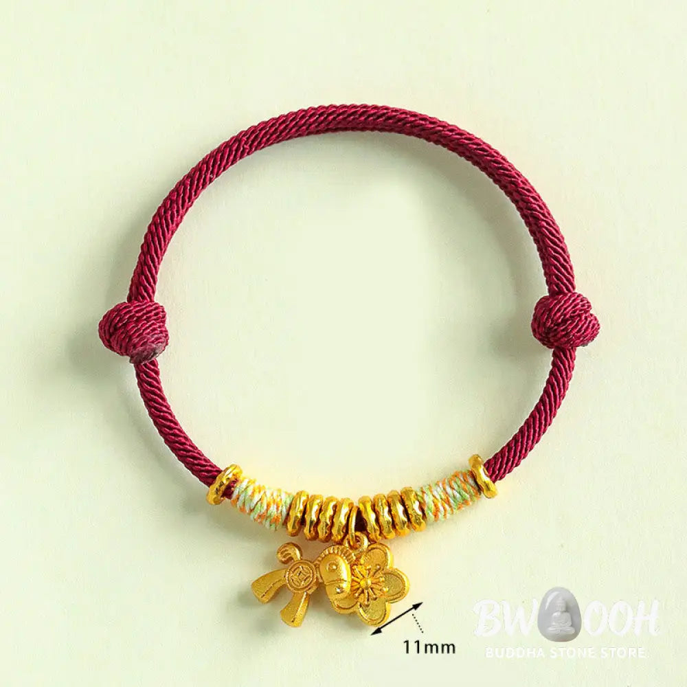 Buddha Stones Year Of The Horse Flower Charm Red String Connection Handmade Bracelet - Bracelet