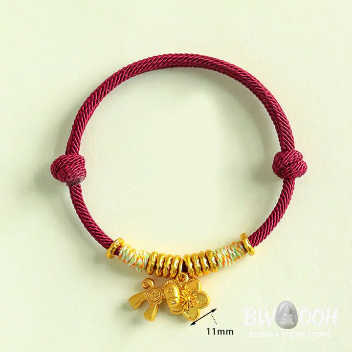 Buddha Stones Year Of The Horse Flower Charm Red String Connection Handmade Bracelet - Bracelet