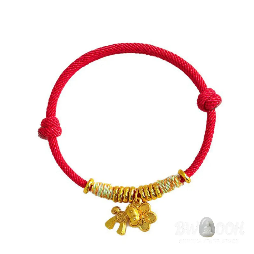 Buddha Stones Year Of The Horse Flower Charm Red String Connection Handmade Bracelet - Bracelet