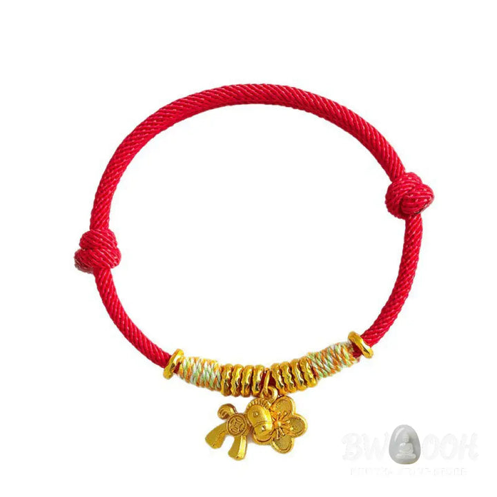 Buddha Stones Year Of The Horse Flower Charm Red String Connection Handmade Bracelet - Bracelet