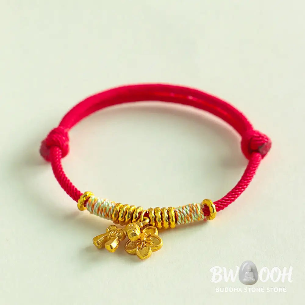 Buddha Stones Year Of The Horse Flower Charm Red String Connection Handmade Bracelet - Bracelet