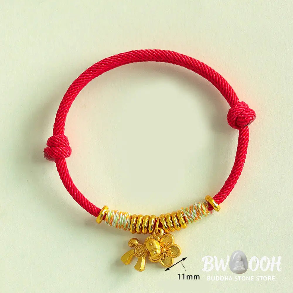 Buddha Stones Year Of The Horse Flower Charm Red String Connection Handmade Bracelet - Bracelet