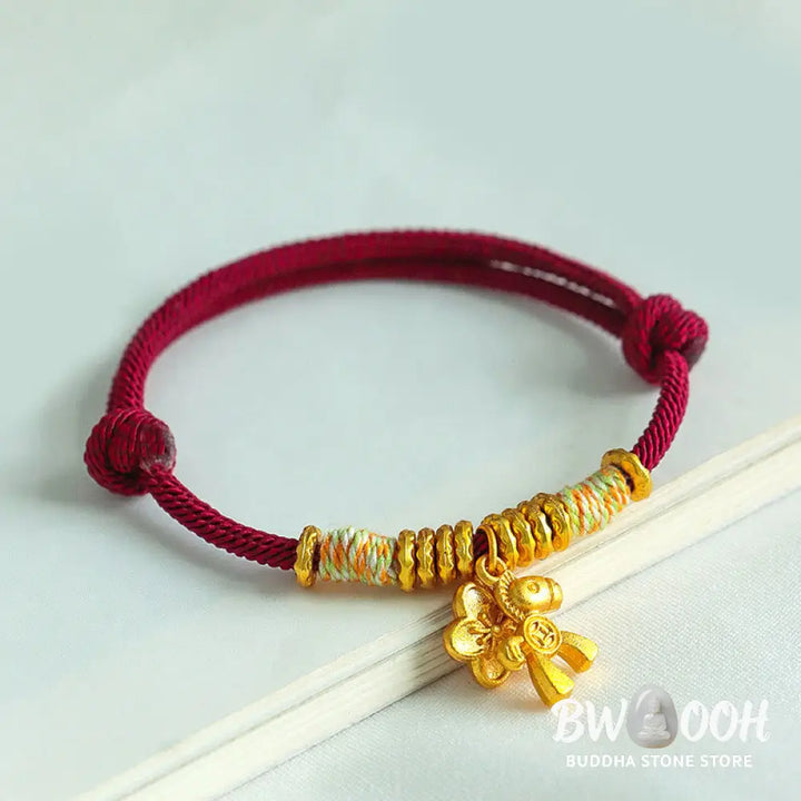 Buddha Stones Year Of The Horse Flower Charm Red String Connection Handmade Bracelet - Bracelet