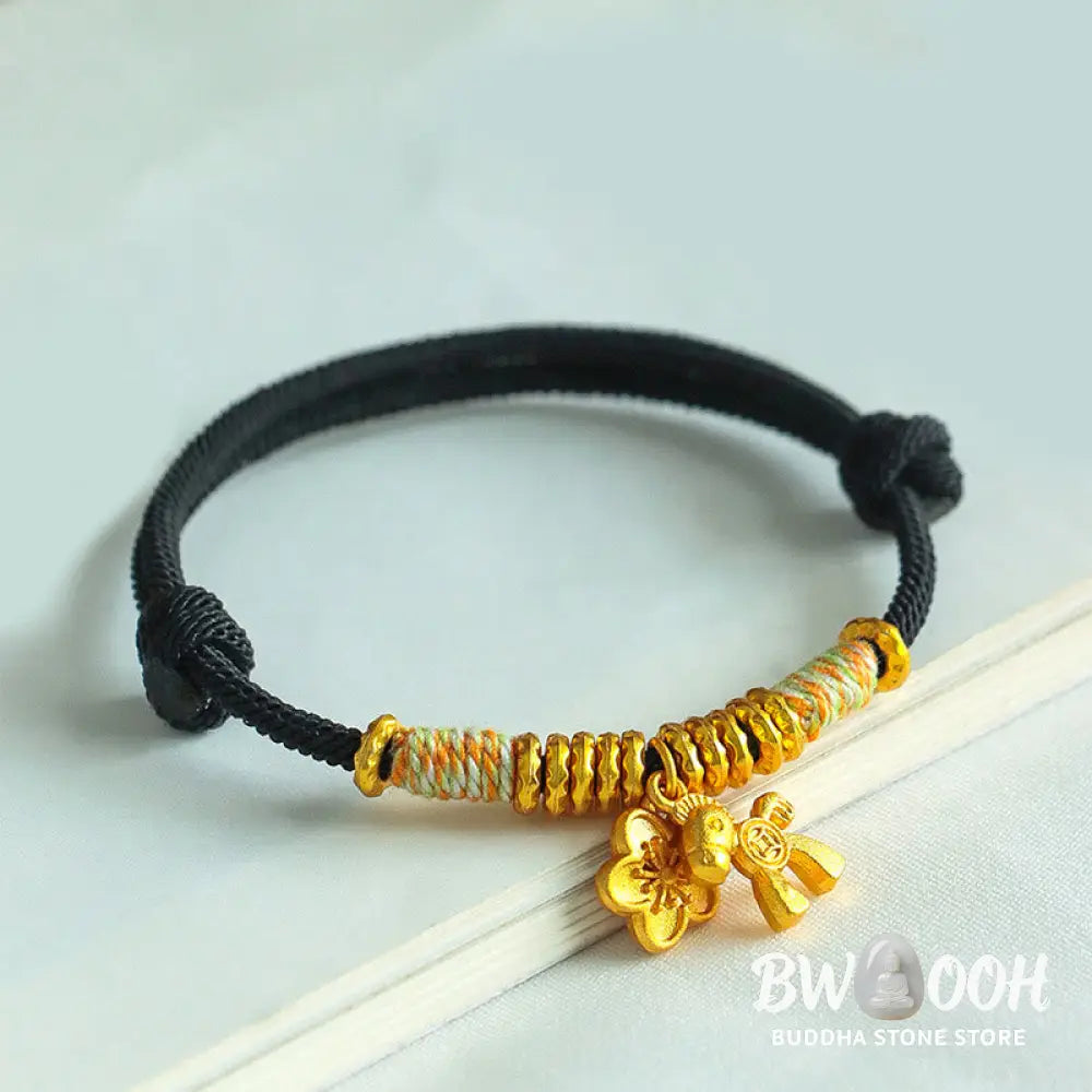 Buddha Stones Year Of The Horse Flower Charm Red String Connection Handmade Bracelet - Bracelet