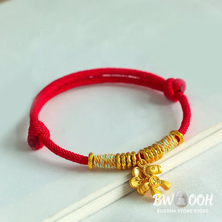 Buddha Stones Year Of The Horse Flower Charm Red String Connection Handmade Bracelet - Bracelet