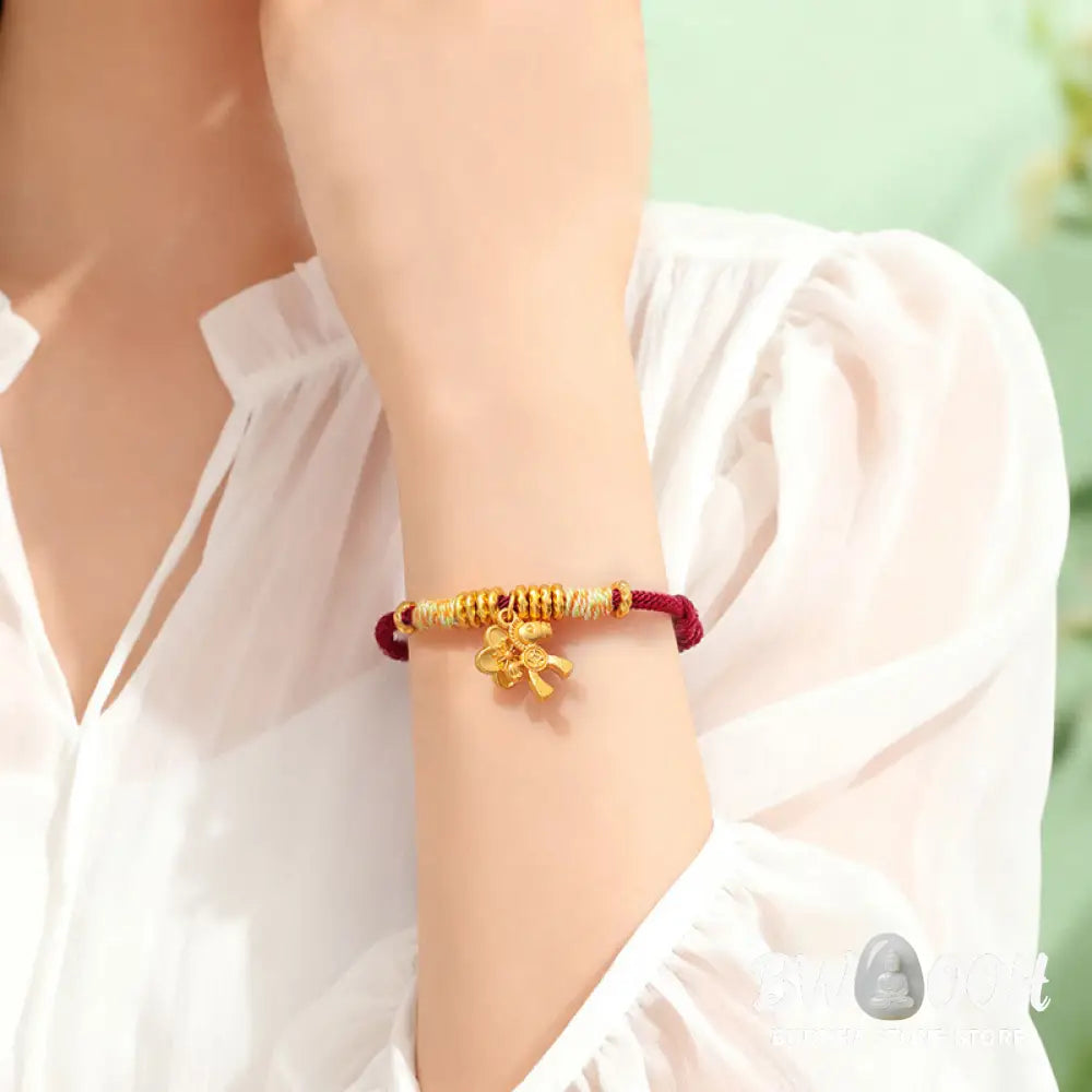 Buddha Stones Year Of The Horse Flower Charm Red String Connection Handmade Bracelet - Bracelet