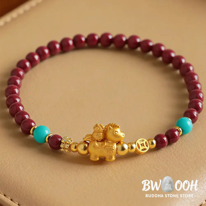 Buddha Stones Year Of The Horse Fu Character Cinnabar Calm Bracelet - Bracelet
