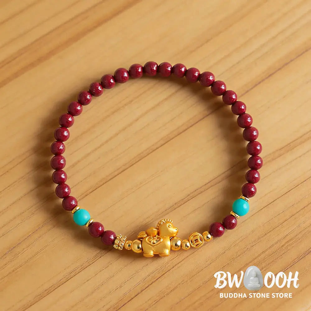 Buddha Stones Year Of The Horse Fu Character Cinnabar Calm Bracelet - Bracelet