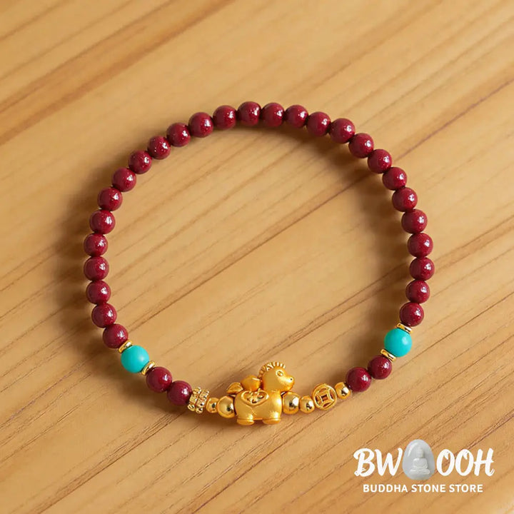 Buddha Stones Year Of The Horse Fu Character Cinnabar Calm Bracelet - Bracelet