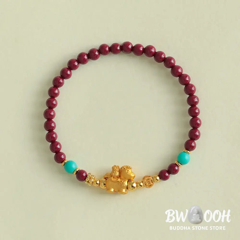 Buddha Stones Year Of The Horse Fu Character Cinnabar Calm Bracelet - Bracelet