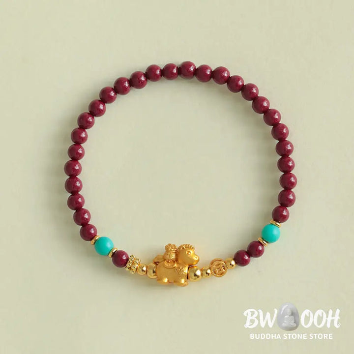 Buddha Stones Year Of The Horse Fu Character Cinnabar Calm Bracelet - Bracelet