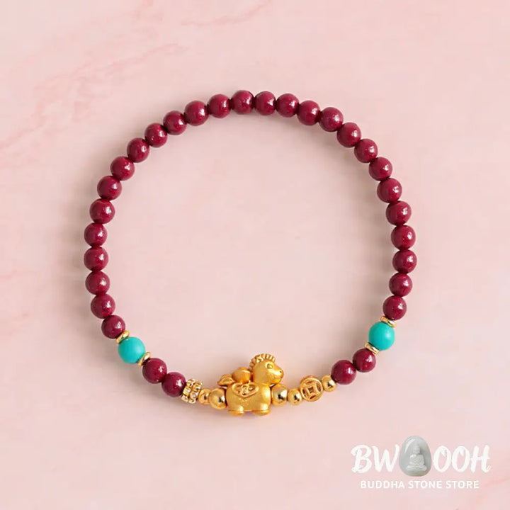 Buddha Stones Year Of The Horse Fu Character Cinnabar Calm Bracelet - Bracelet