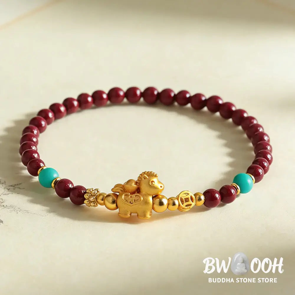 Buddha Stones Year Of The Horse Fu Character Cinnabar Calm Bracelet - Bracelet