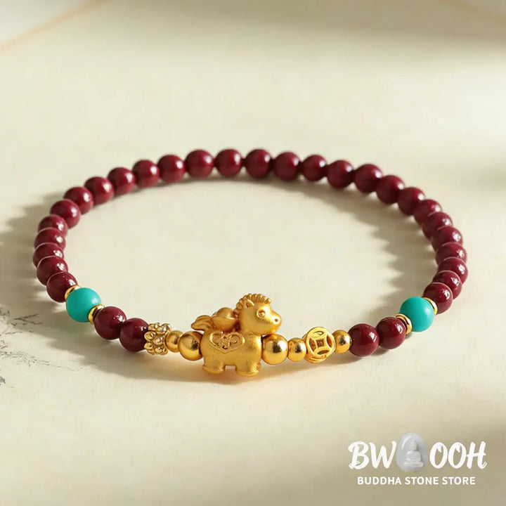 Buddha Stones Year Of The Horse Fu Character Cinnabar Calm Bracelet - Bracelet
