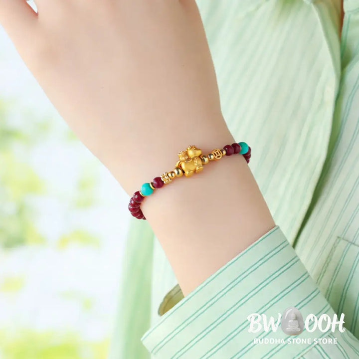 Buddha Stones Year Of The Horse Fu Character Cinnabar Calm Bracelet - Bracelet