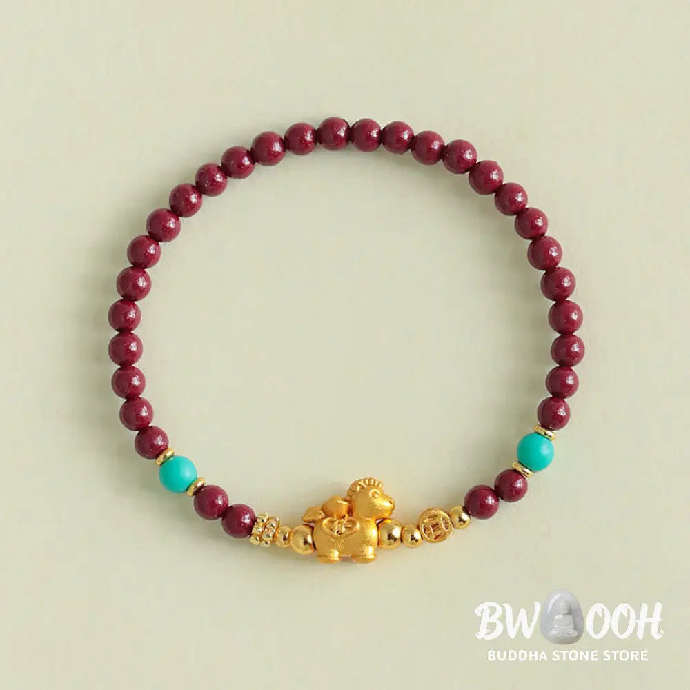Buddha Stones Year Of The Horse Fu Character Cinnabar Calm Bracelet - Bracelet