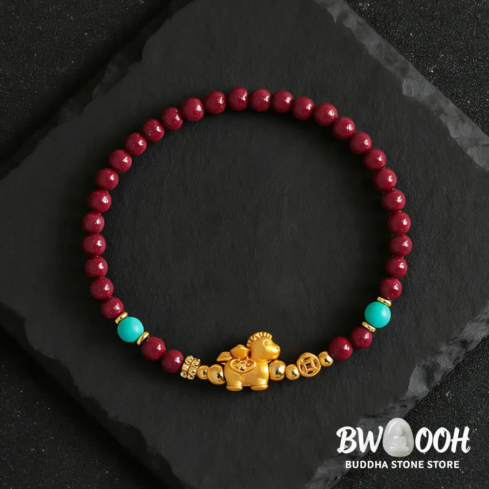 Buddha Stones Year Of The Horse Fu Character Cinnabar Calm Bracelet - Bracelet