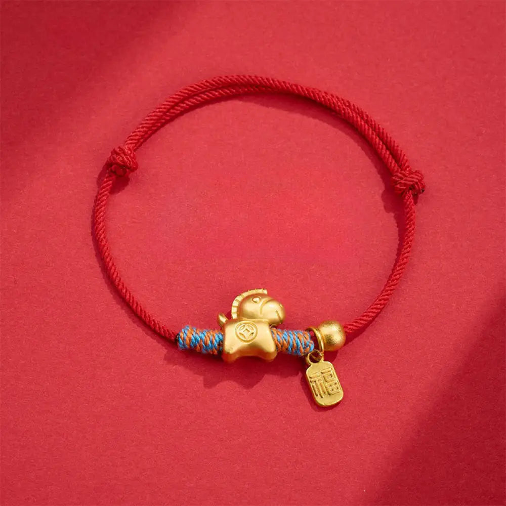 Buddha Stones Year Of The Horse Fu Character Handwoven String Luck Connection Bracelet - Red Rope(Wrist Circumference:
