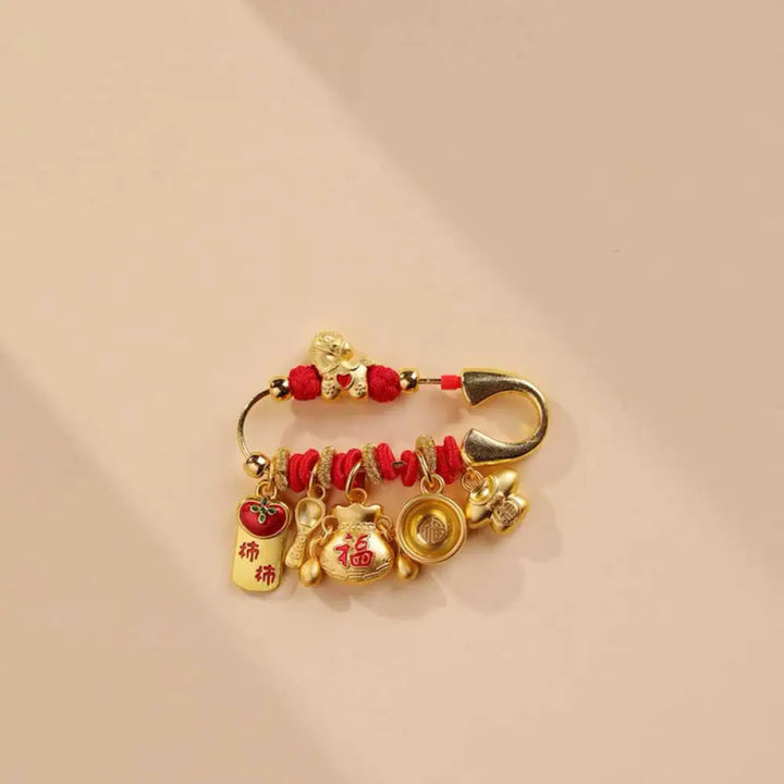 Buddha Stones Year Of The Horse Fu Character Longevity Lock Ruyi Handle Luck Brooch - Fu Character Horse - Brooch