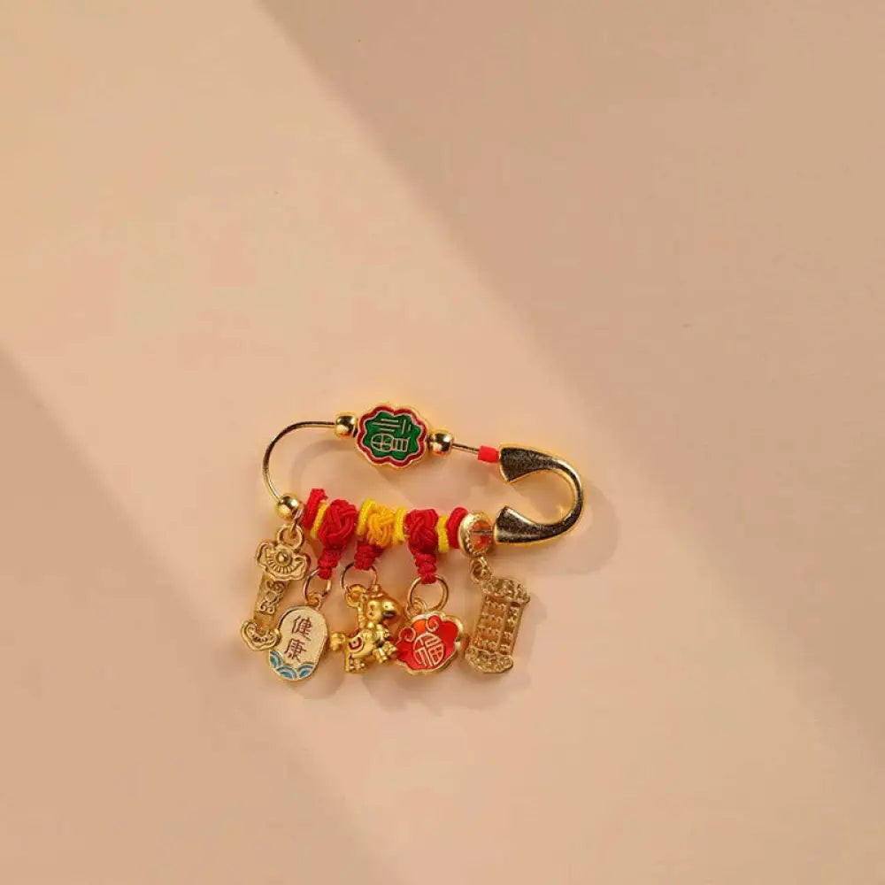 Buddha Stones Year Of The Horse Fu Character Longevity Lock Ruyi Handle Luck Brooch - Ruyi Fu Character Healthy Horse