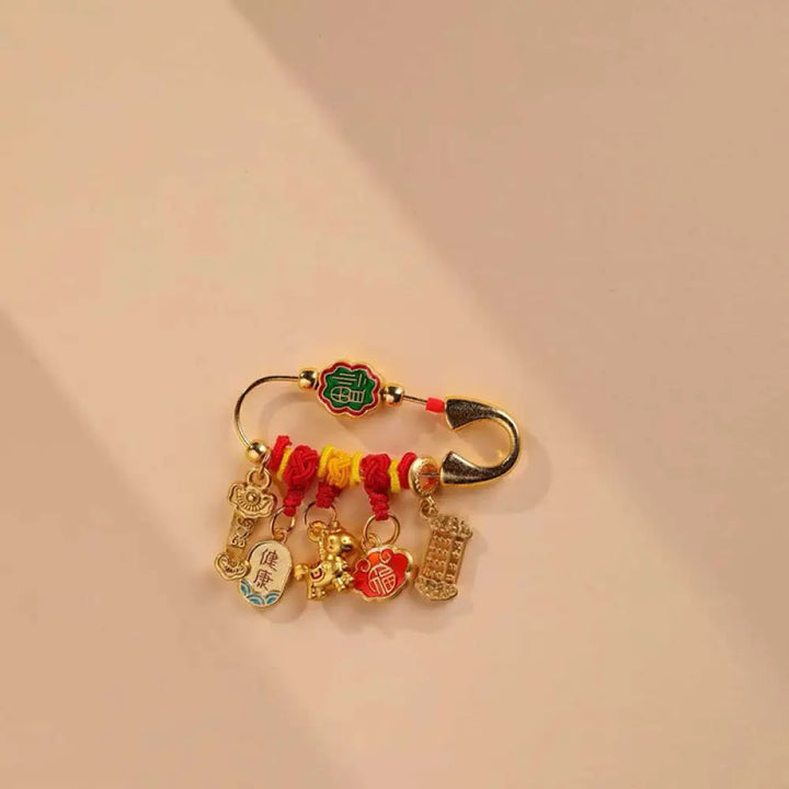 Buddha Stones Year Of The Horse Fu Character Longevity Lock Ruyi Handle Luck Brooch - Ruyi Fu Character Healthy Horse