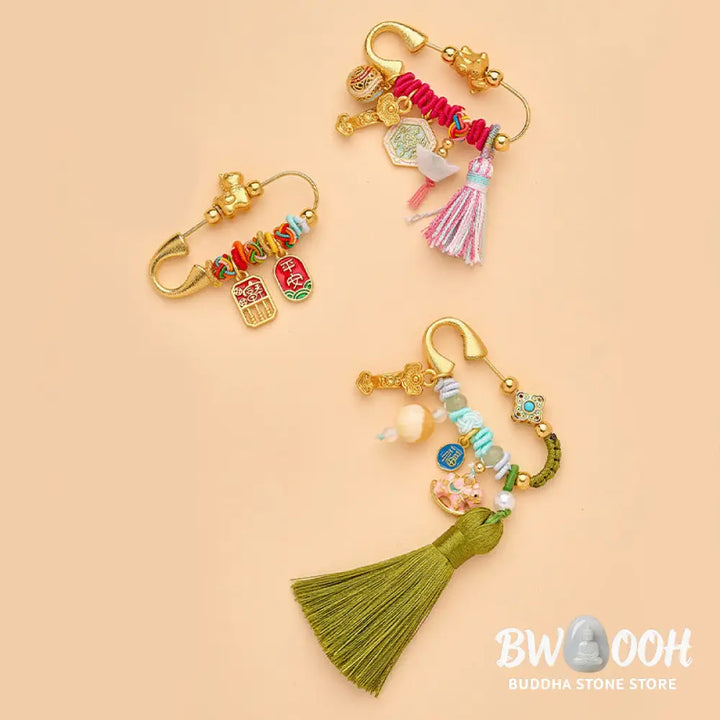 Buddha Stones Year Of The Horse Fu Character Lotus Attract Fortune Ruyi Handle Peace Buckle Luck Brooch - Brooch