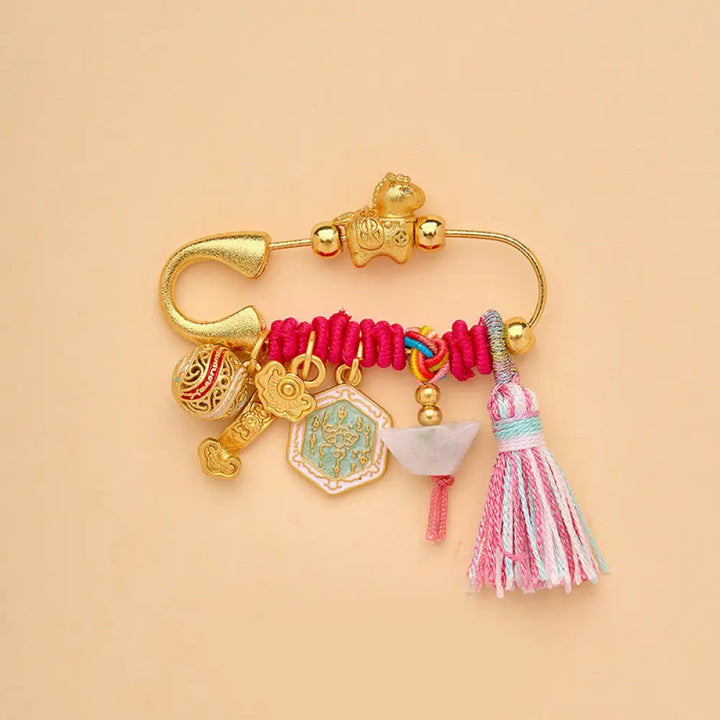Buddha Stones Year Of The Horse Fu Character Lotus Attract Fortune Ruyi Handle Peace Buckle Luck Brooch - Ruyi Horse