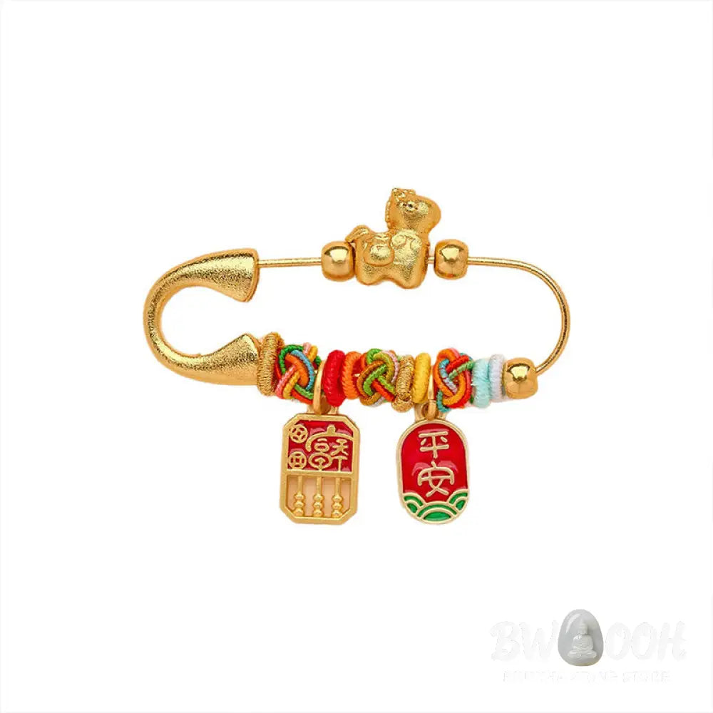 Buddha Stones Year Of The Horse Fu Character Lotus Attract Fortune Ruyi Handle Peace Buckle Luck Brooch - Brooch