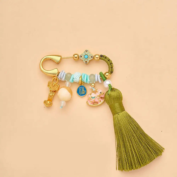 Buddha Stones Year Of The Horse Fu Character Lotus Attract Fortune Ruyi Handle Peace Buckle Luck Brooch - Ruyi Fu