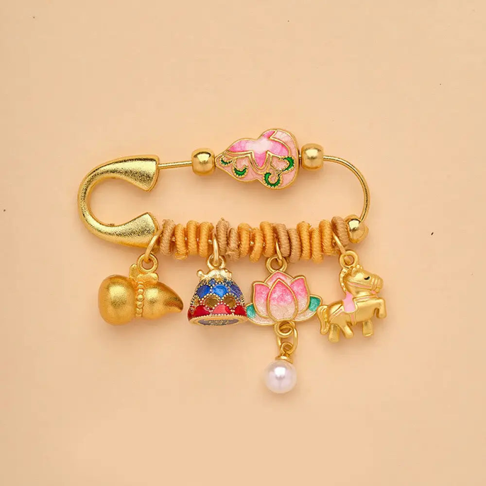 Buddha Stones Year Of The Horse Fu Character Lotus Attract Fortune Ruyi Handle Peace Buckle Luck Brooch - Lotus Gourd