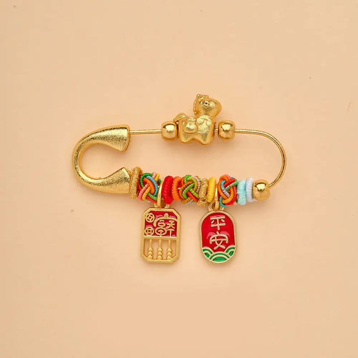Buddha Stones Year Of The Horse Fu Character Lotus Attract Fortune Ruyi Handle Peace Buckle Luck Brooch - Safe Horse
