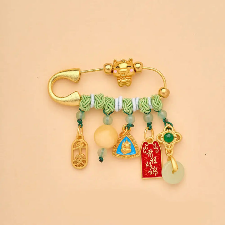 Buddha Stones Year Of The Horse Fu Character Lotus Attract Fortune Ruyi Handle Peace Buckle Luck Brooch - Safe Bright