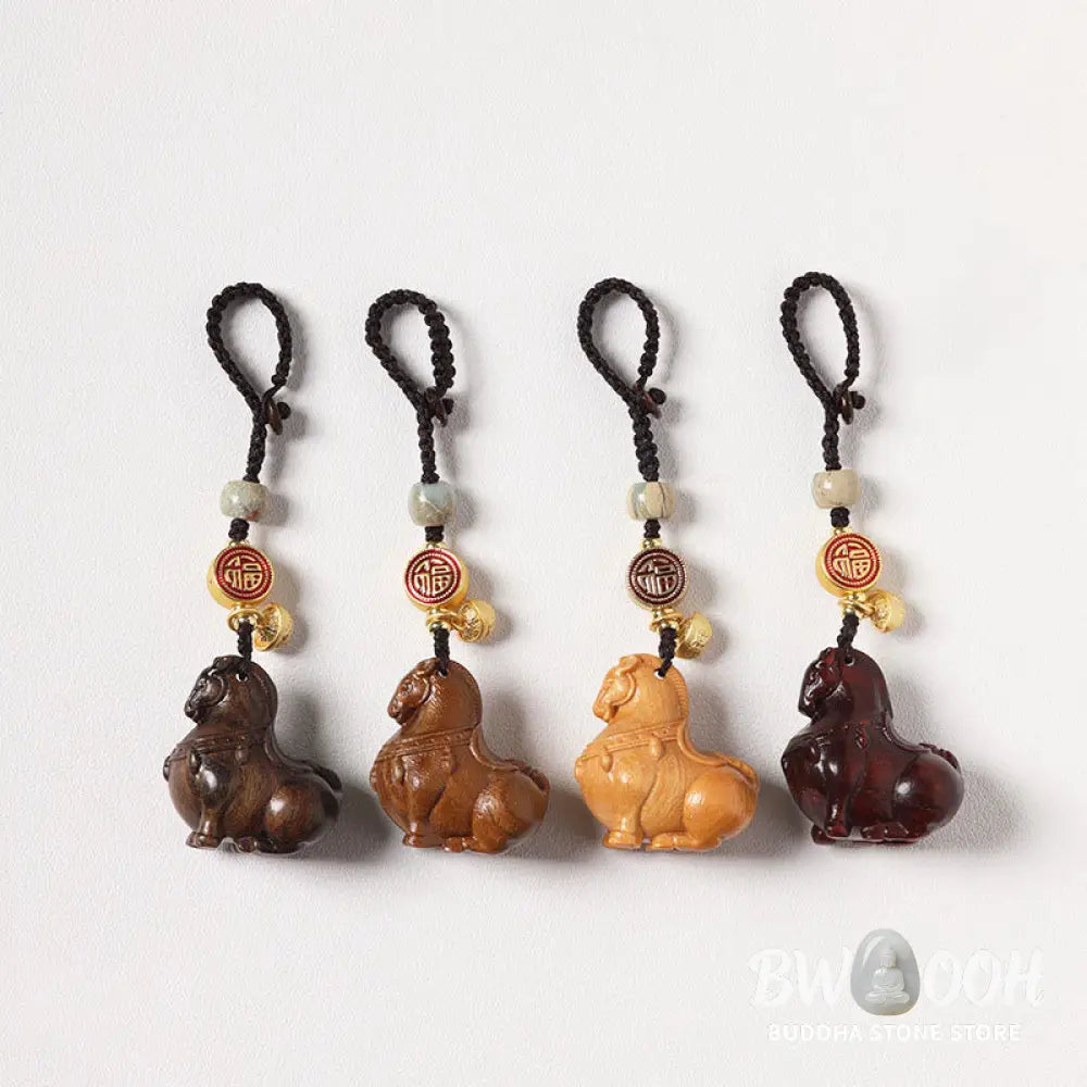 Buddha Stones Year Of The Horse Fu Character Small Leaf Red Sandalwood Various Sandalwood Balance Key Chain - Key Chain