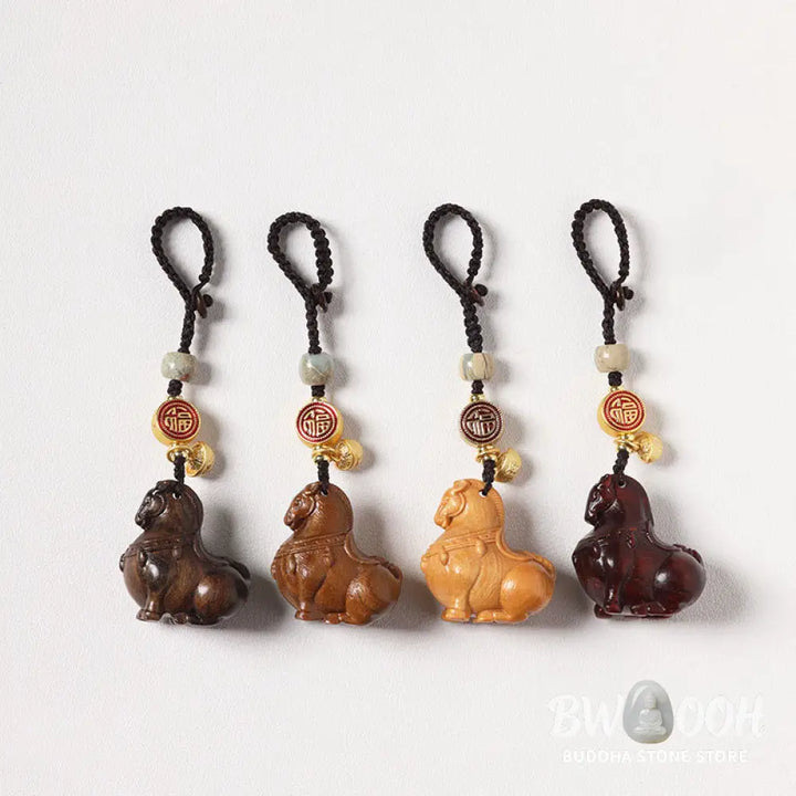 Buddha Stones Year Of The Horse Fu Character Small Leaf Red Sandalwood Various Sandalwood Balance Key Chain - Key Chain