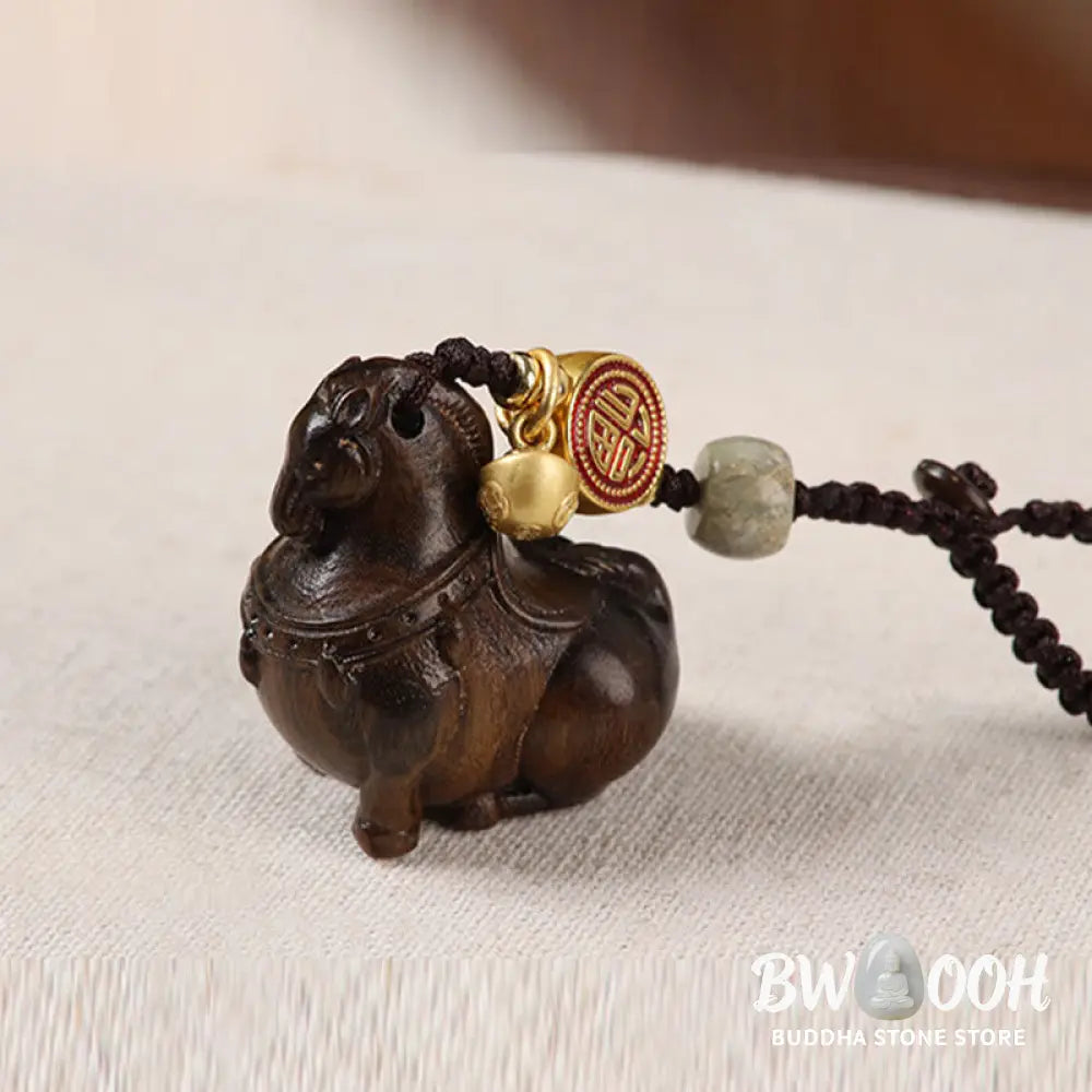 Buddha Stones Year Of The Horse Fu Character Small Leaf Red Sandalwood Various Sandalwood Balance Key Chain - Key Chain